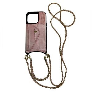 Bandolier Lilly  Pink Croc Pink Gold Chain Strap Strap Wristlet iPhone 15 Pro‎